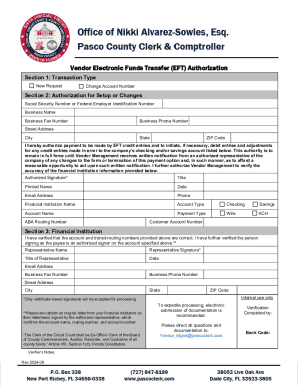 Vendor EFT Authorization Form
