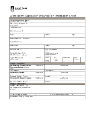 Subrecipient Application Organization Information Sheet
