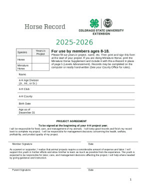 4-H Horse Project Agreement Form