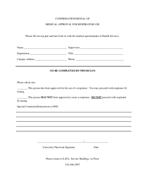 Respirator Use Medical Approval Form