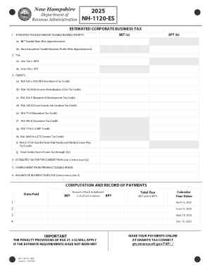 New Hampshire NH-1120-ES Estimated Corporate Business Tax Form