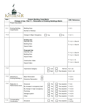 Ontario Building Code Change of Use Matrix