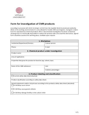 CMR Product Investigation Form