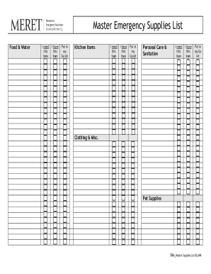 Master Emergency Supplies List