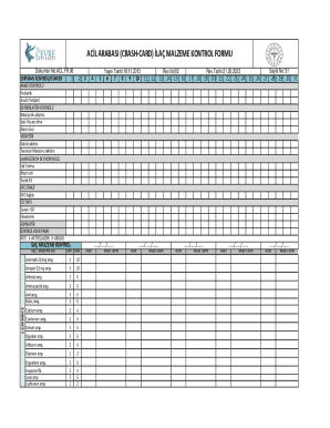 Emergency Vehicle Crash Card Medical Supply Checklist