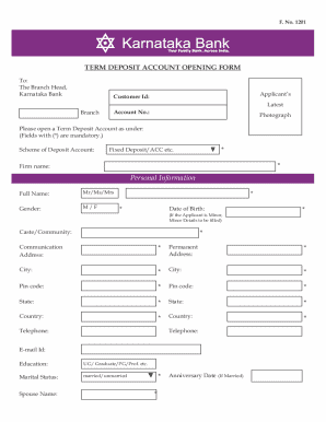 Karnataka Bank Term Deposit Account Opening Form