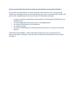 Fiche de Suivi de Réorientation ou Reprise d'Études