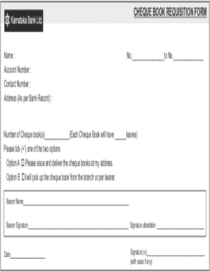 Cheque Book Requisition Form