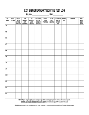Exit Sign Emergency Lighting Test Log