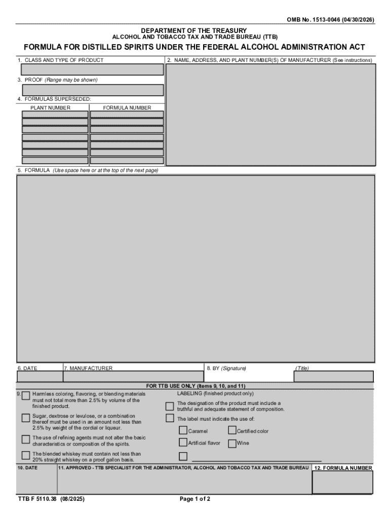 TTB Formula for Distilled Spirits - Blank Fillable Template | Fill Out ...