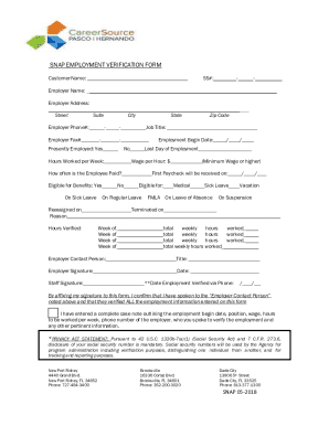SNAP Employment Verification Form