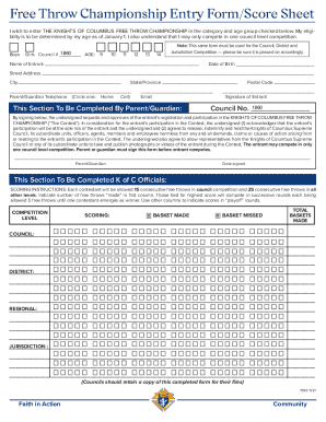 Knights of Columbus Free Throw Championship Entry Form