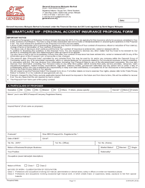Generali Malaysia Personal Accident Insurance Proposal Form