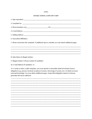Referee Formal Complaint Form