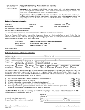 Postgraduate Training Verification Form