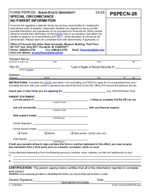 Idaho State University No Parent Information Form
