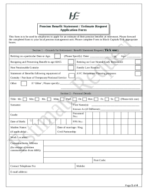Pension Benefit Statement Estimate Request Form