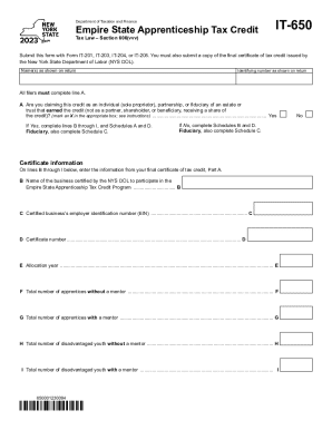 Empire State Apprenticeship Tax Credit IT-650