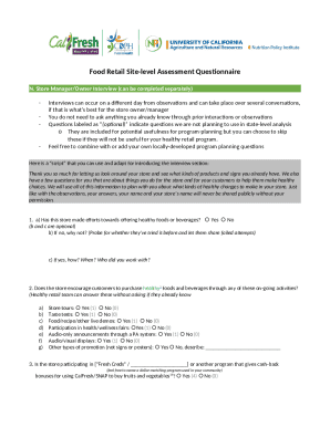Food Retail Site-level Assessment Questionnaire