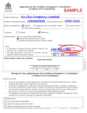 Macao Employer’s Contribution Certificate Application
