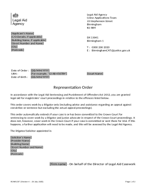 Representation Order for Magistrates' Court