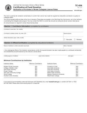 Utah Collegiate License Plate Verification Form