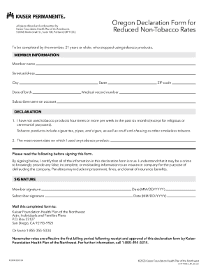 Oregon Tobacco Use Declaration Form