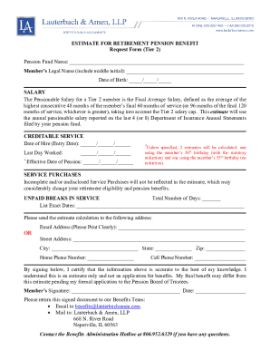 Retirement Pension Benefit Estimate Request Form