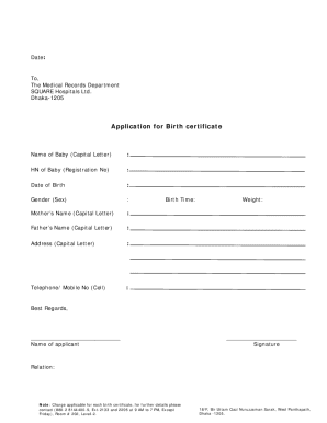 Application for Birth Certificate