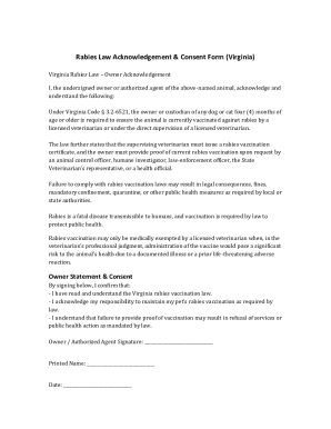 Virginia Rabies Law Acknowledgement & Consent Form