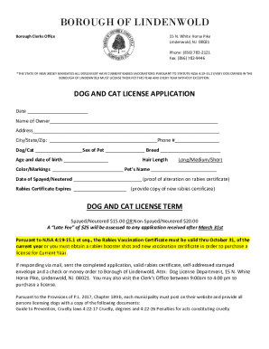 New Jersey Dog and Cat License Application