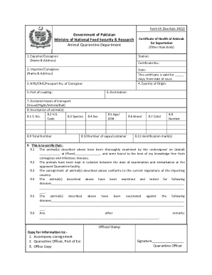 Pakistan Animal Health Certificate