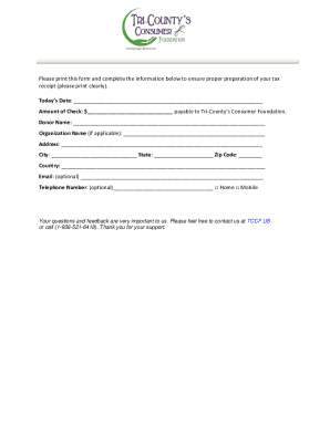 Tax Receipt Donation Form