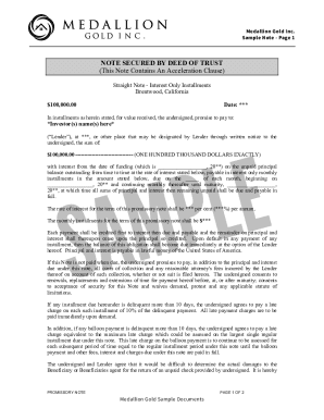 Promissory Note Secured by Deed of Trust