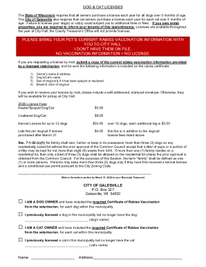 Wisconsin Dog and Cat License Application