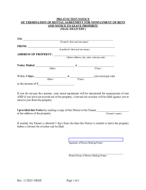 Pre-Eviction Notice for Nonpayment of Rent