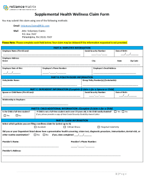 Supplemental Health Wellness Claim Form