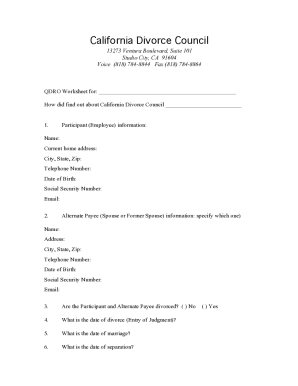 California Divorce Council QDRO Worksheet