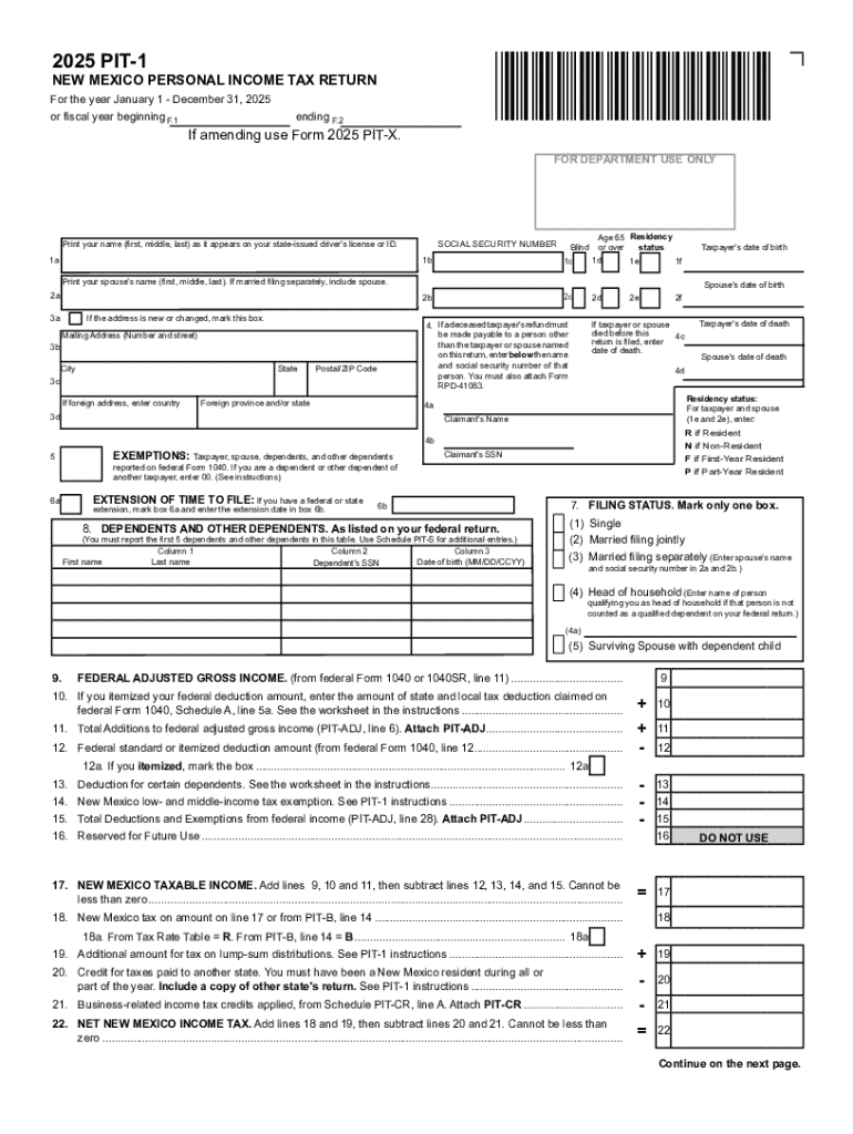 New Mexico Personal Income Tax Return Preview on Page 1