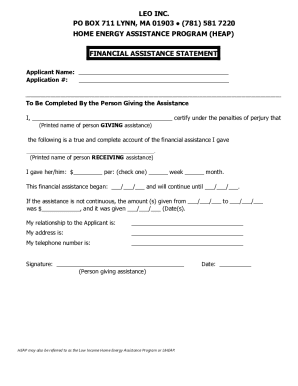 Home Energy Assistance Program Financial Assistance Statement