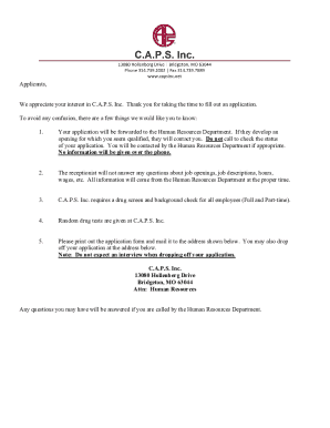 C.A.P.S. Inc. Pre-Employment Application