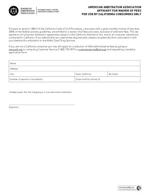 California Consumer Arbitration Fee Waiver Affidavit