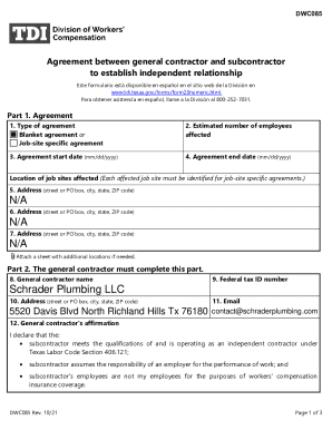 Texas General Contractor Subcontractor Agreement