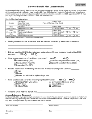 Survivor Benefit Plan Questionnaire
