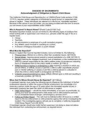 Acknowledgment of Obligation to Report Child Abuse