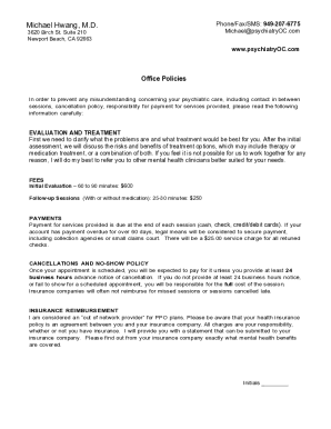Psychiatrist Office Policies and Patient Information Form