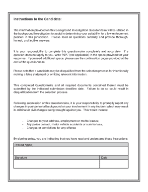 New Jersey Law Enforcement Background Investigation Questionnaire
