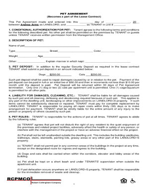 Pet Agreement for Lease Contract