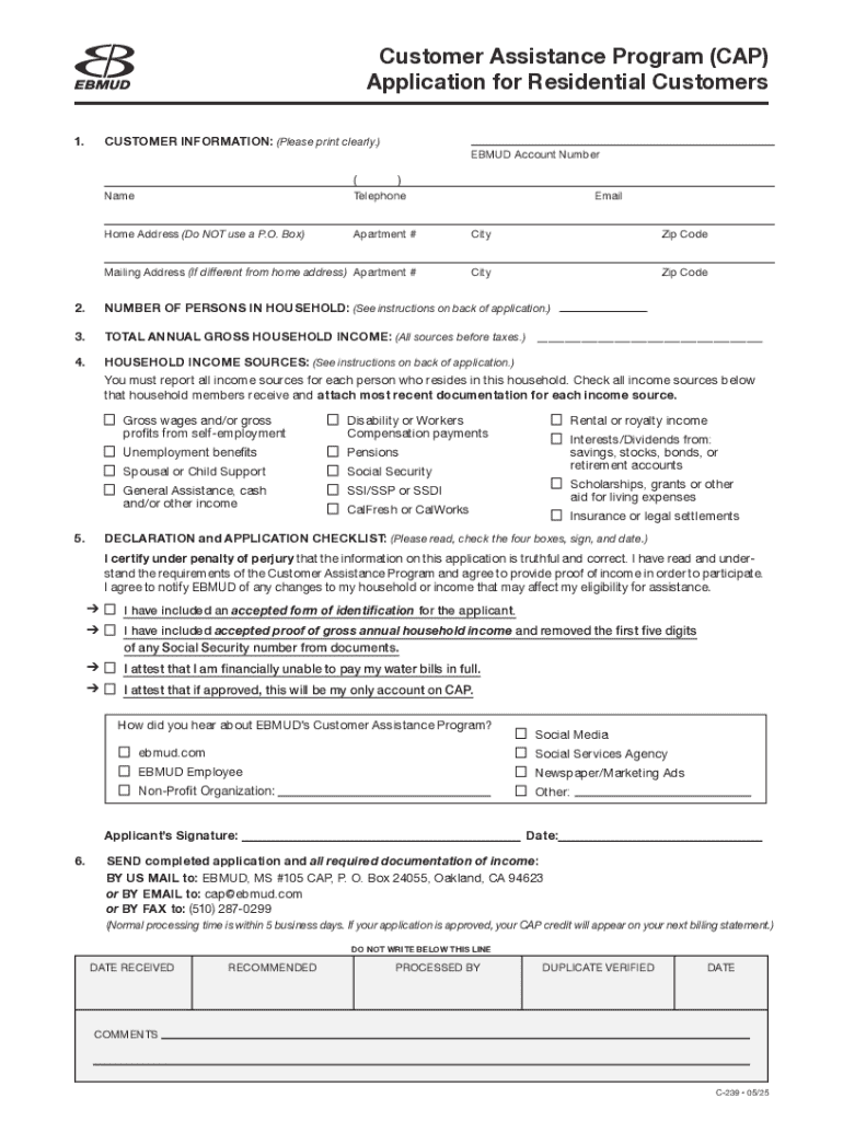 Customer Assistance Program Application - Blank Fillable Template ...
