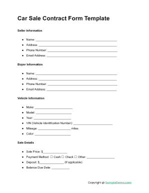 Car Sale Contract Form Template